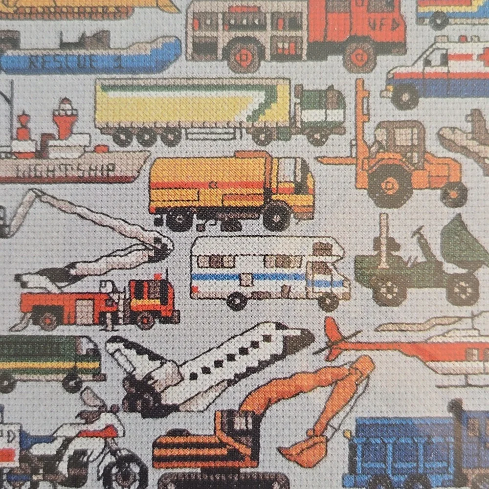 NWT Counted Cross Stitch Kit Trucks Cars Boats Space Shuttle Helicopters